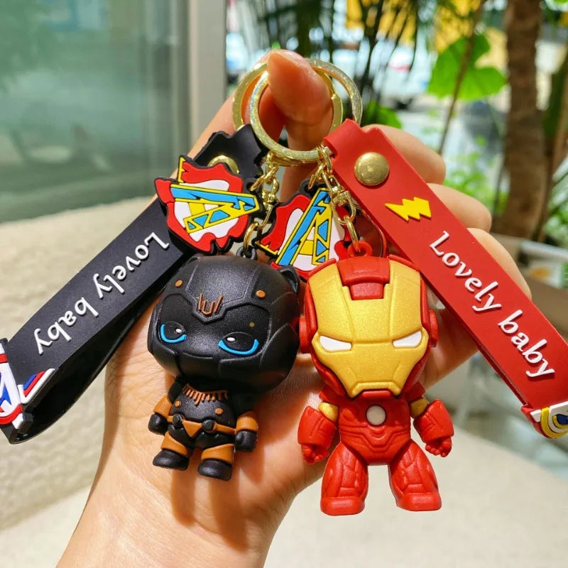 Marvel cartoon Avengers cute silicone doll keychain Spiderman Iron Man Captain America Hulk Thor Batman school bag pendant