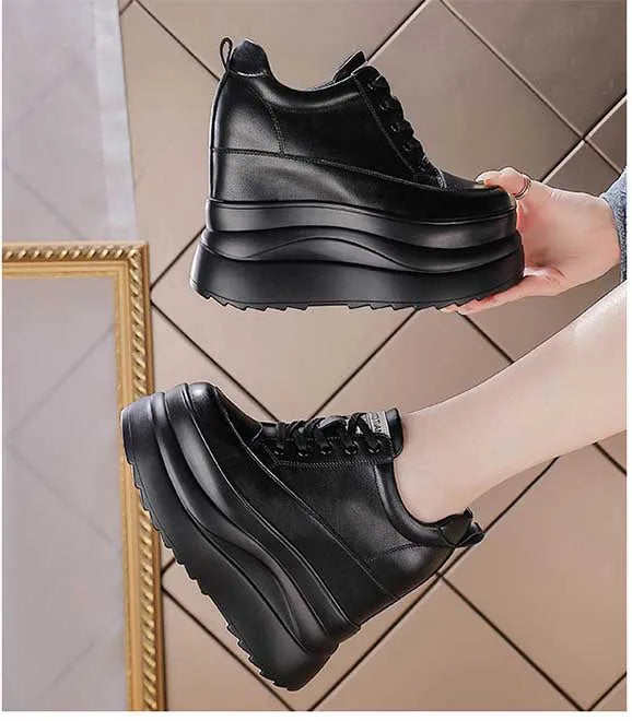 Fujin 13cm 2025 Genuine Leather Platform Wedge Flats Shoes Chunky Sneaker Casual Comfy High Brand Fall Autumn Walking Shoes