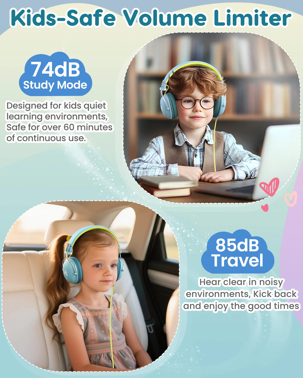 AWATRUE HK05 Kids Study Wired Children'S Headphones Stereo Sound Headset Kids Earphone with Mic Music Headset Limited Volume