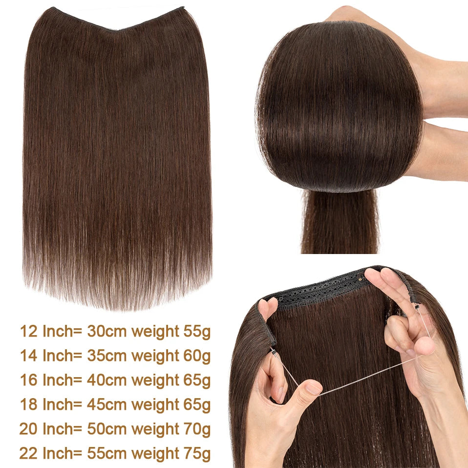 TESS Wire Hair Extensions Invisible Straight Wire Remy Human Hair Extensions with Transparent Line Clip In Hair Weft For Women