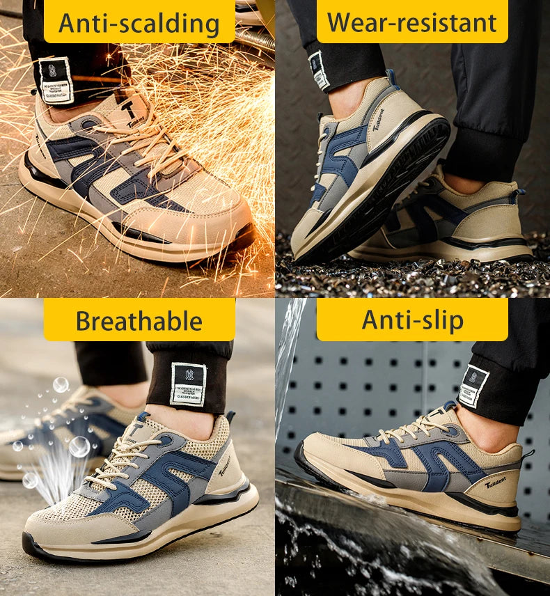 Safety Shoes Men With Steel Toe Cap Anti-smash Men Work Shoes Sneakers Light Puncture-Proof Indestructible Shoes Dropshipping