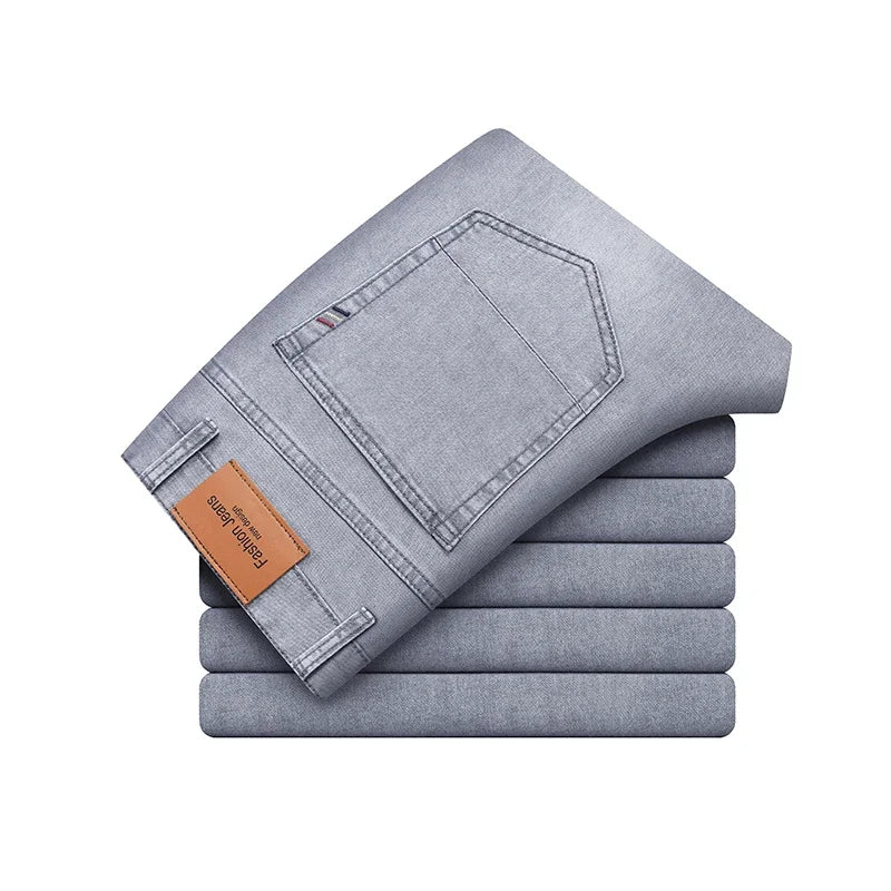Man Pants Office Business Jeans Men Classic Blue Black Cotton Stretch Straight Denim Pants Male Brand Trousers