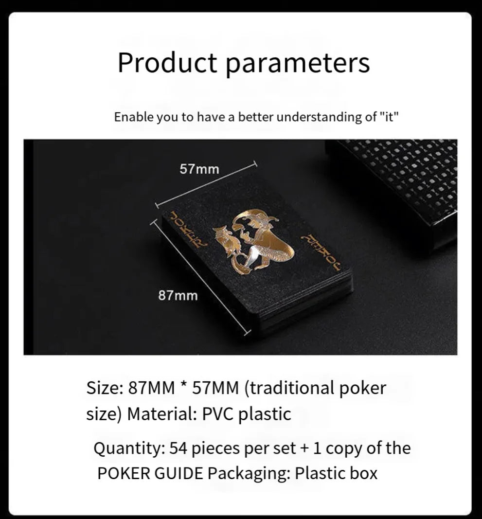 Brand New 54-piece Black and Gold Plastic Playing Card Foil Poker Set Magic Tool Party Tabletop Game