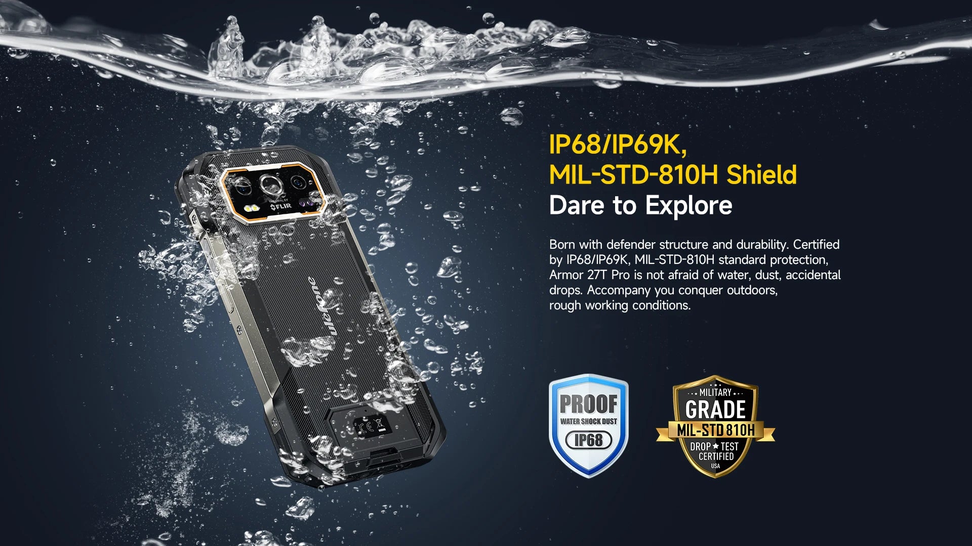 Ulefone Armor 27T Pro+ 5G Rugged Phone 10600mAh Android 15 Smartphone 50MP+64MP Night Camera 6.78" 120Hz 24GB+256GB NFC Mobile