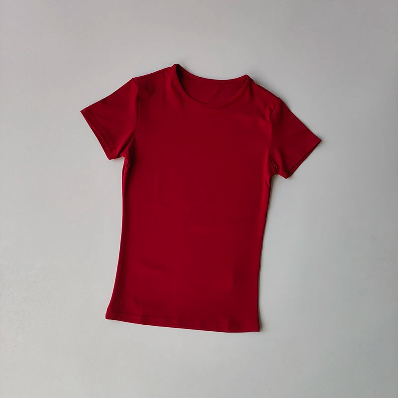 Nude-sensing Solid Color Yoga Clothes for Short-sleeved Women's Quick-drying Elastic Tight T-shirt Fitness Clothes Top Clothing