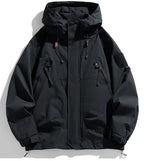 Windbreakers Men Hooded Jacket Zipper Coat Cargo Waterproof Black Bomber Camping Loose Thin Softshell Hooded Hiking Jacket