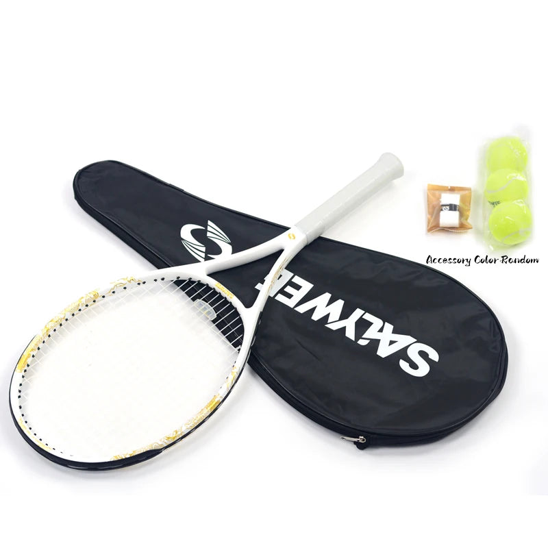 Golden-Dragon Carbon Fiber Tennis Racket For Adults, Ideal for Intermediate Training, Chinese Style Dragon, 50~60lbs, Free Gifts