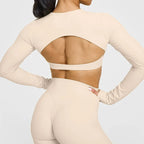 NCLAGEN Yoga Top With Built-in Bra Long-sleeve Women's Gym Clothes Backless Workout Tee High Elastic Breathable Fitness Shirt