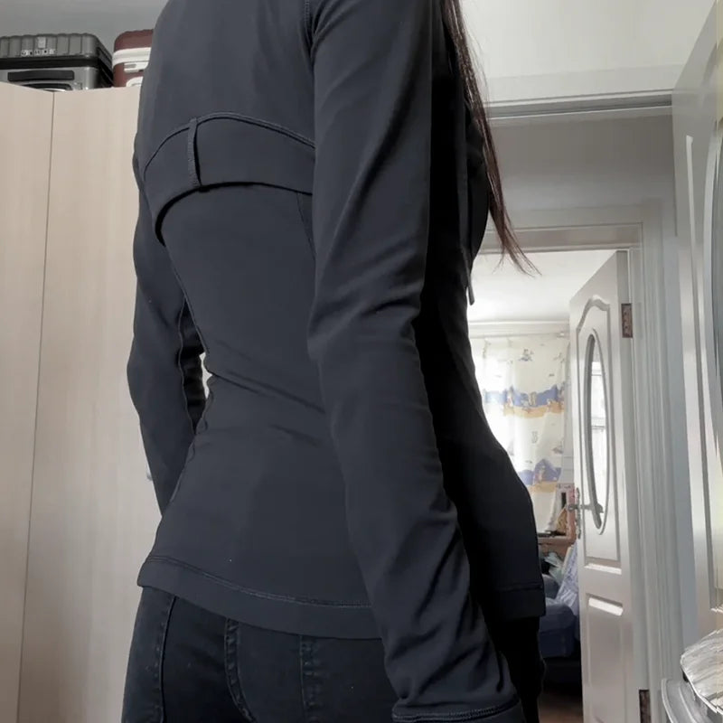 Women's hooded breathable outdoor running fitness yoga suit, woolen cardigan long sleeved top Secondary image