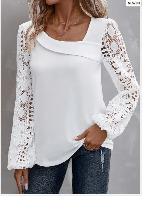 Fashion White Lace Blouse Women 2023 Casual New Arrivals Shirts And Blouses Elegant Female Loose Long Sleeve Tops