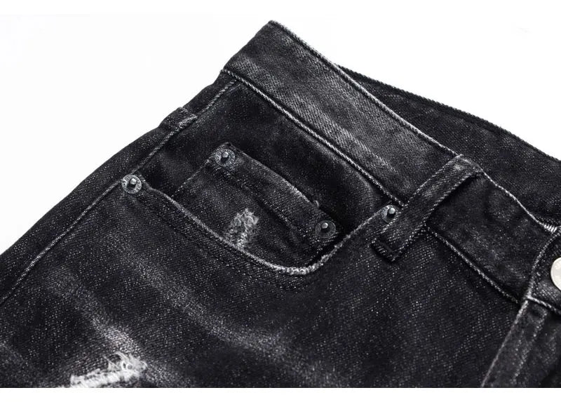 Street Fashion Men's Tight Black Grey Jeans Retro Elastic Slimming Split Style Jeans Men's Retro Designer Brand Jeans Hombre