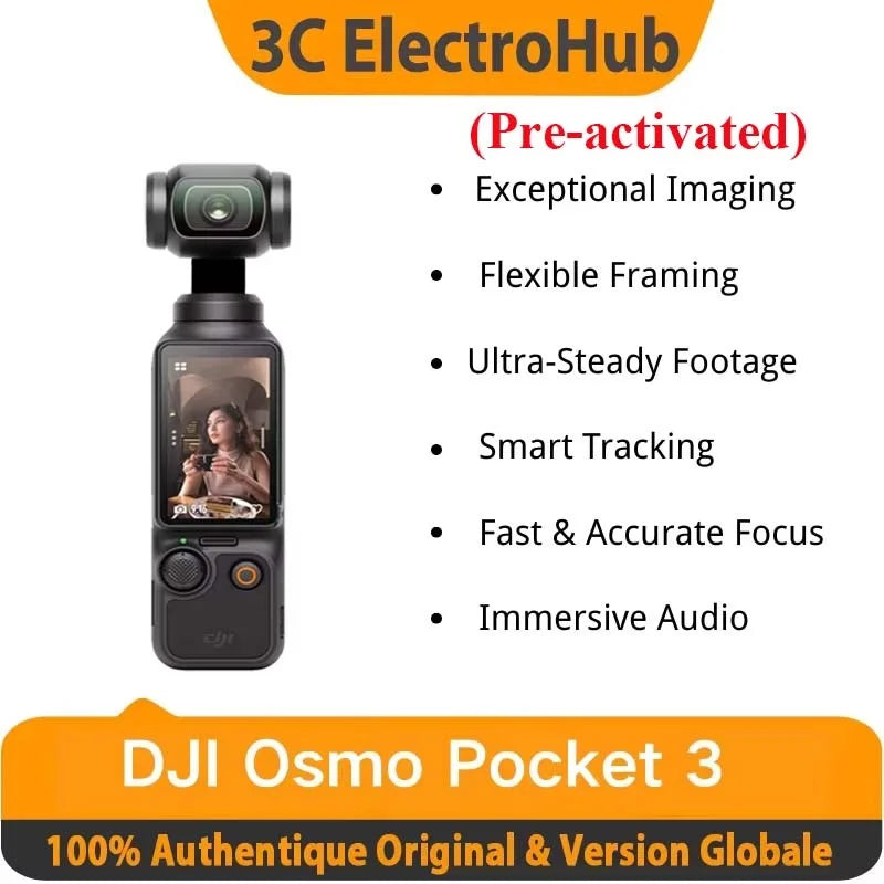 (Pre-activated) DJI Osmo Pocket 3 Camera, 1" CMOS, 4K/120fps, 3-Axis Gimbal, 2" Rotating Touchscreen Main image