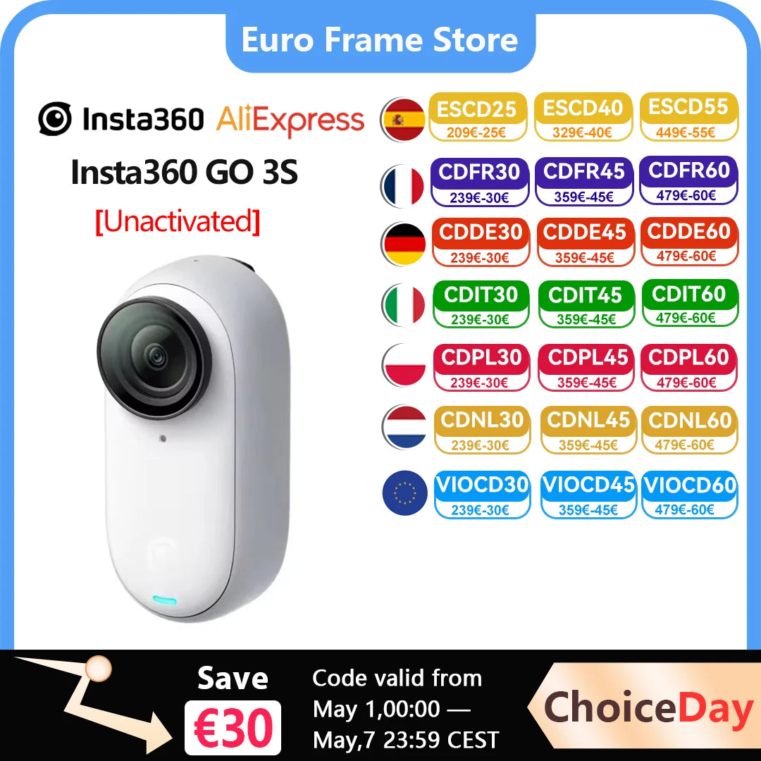 Insta360 New GO 3S - 4K ٹنی کیمرہ، پورٹ ایبل اور ورسٹائل، ہینڈز فری، POV، کہیں بھی ماؤنٹ کریں، اسٹیبلائزیشن Main image