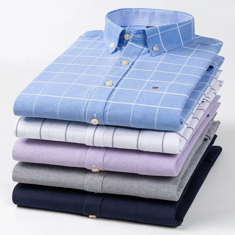 100% Cotton Oxford Men's Shirts Long Sleeves Plaid Soft Regular Fit Formal Dress Shirt Pocket Social Blouse Male Clothes S-7XL Secondary image