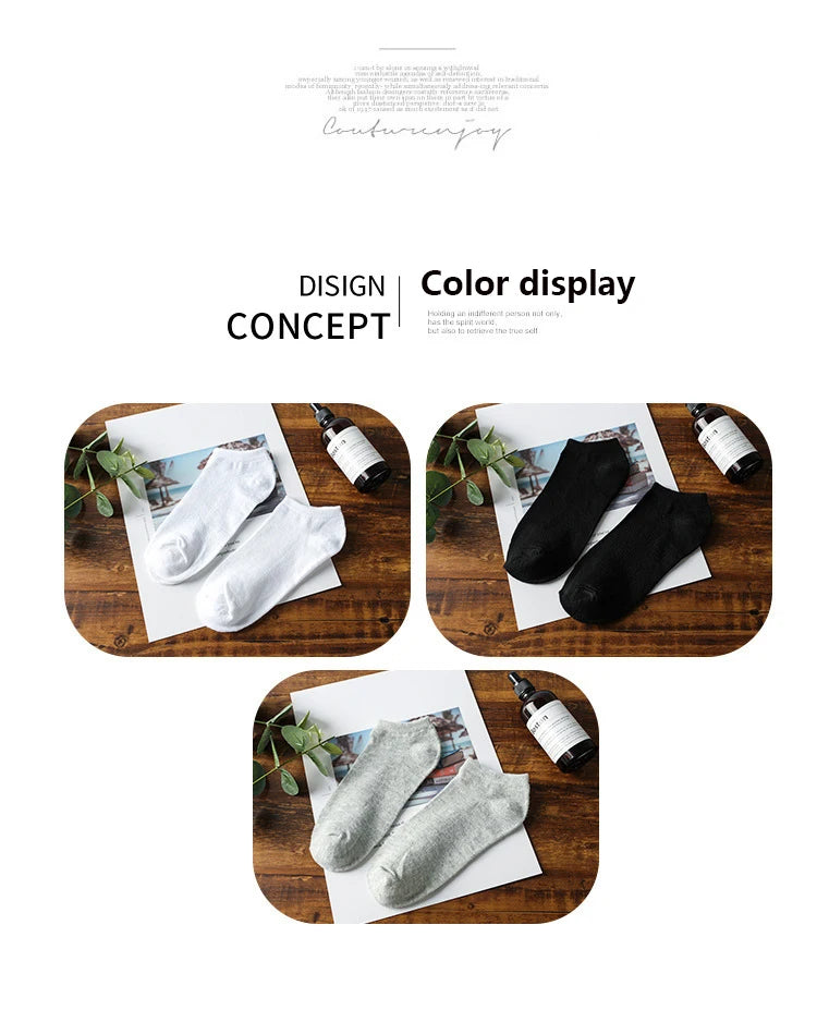 10/20/30Pairs Men's Socks Ankle Socks White Black Breathable Comfy Sweat-absorbing Boat Socks Unisex Casual Solid Short Socks