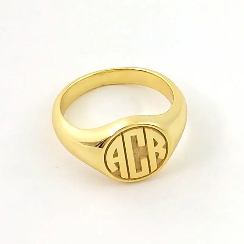 Custom Engraved 17mm Round Top Ring Engraved Signet Ring Personalize Engraving Letters Logo Rings Fashion Men Copper Jewelry