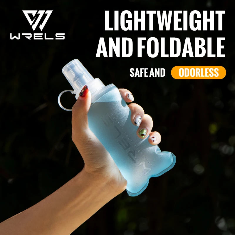 WRELS 250ml 500ml Soft Flask Folding Collapsible Water Bottle TPU BPA Free Outdoor Sport Portable   Water Bag Running Camping
