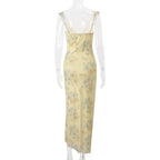 Cryptographic Summer Floral Print Plunge Maxi Dress Outfits Sexy Backless Fairy Sun Dresses Vacation Beachwear Vestido Coquette