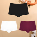 FINETOO 3PCS Women's Cotton Boyshort Panties Breathable Low Waist Solid Colors Underwear Female Casual Sports Boxers Underpants