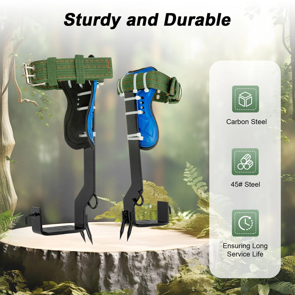 Tree Climbing Tools with Safety Belt 2M Rope 45# Steel Wide Foot Pedal Comfortable Kit for Fruit Picking, Jungle Survival, Black