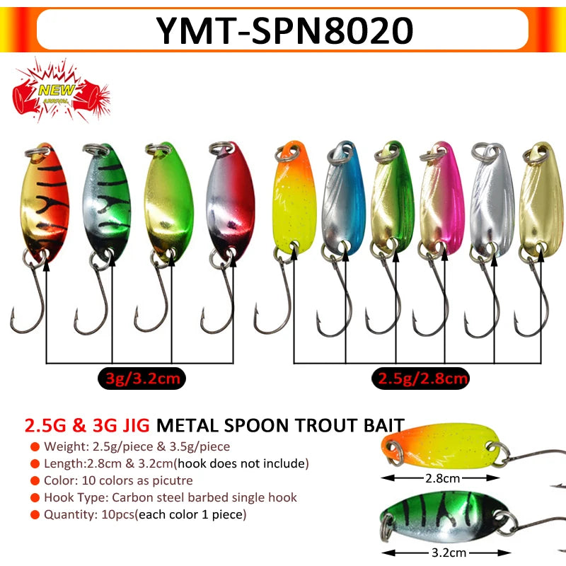 7/9/10Pcs Trout Bait 2.5g/2.6g/3g/3.2g/3.5g/5g Metal Spoon Fishing Lure Wobbler Casting Jigging Tackle Accessories Pesca Chub