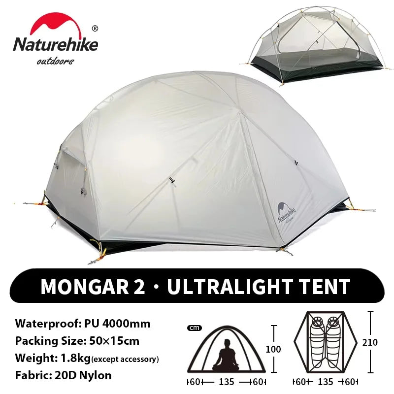 Naturehike Mongar UL 2 Tent 2 Person Backpacking Tent 20D Ultralight Travel Tent Waterproof Hiking Survival Outdoor Camping Tent