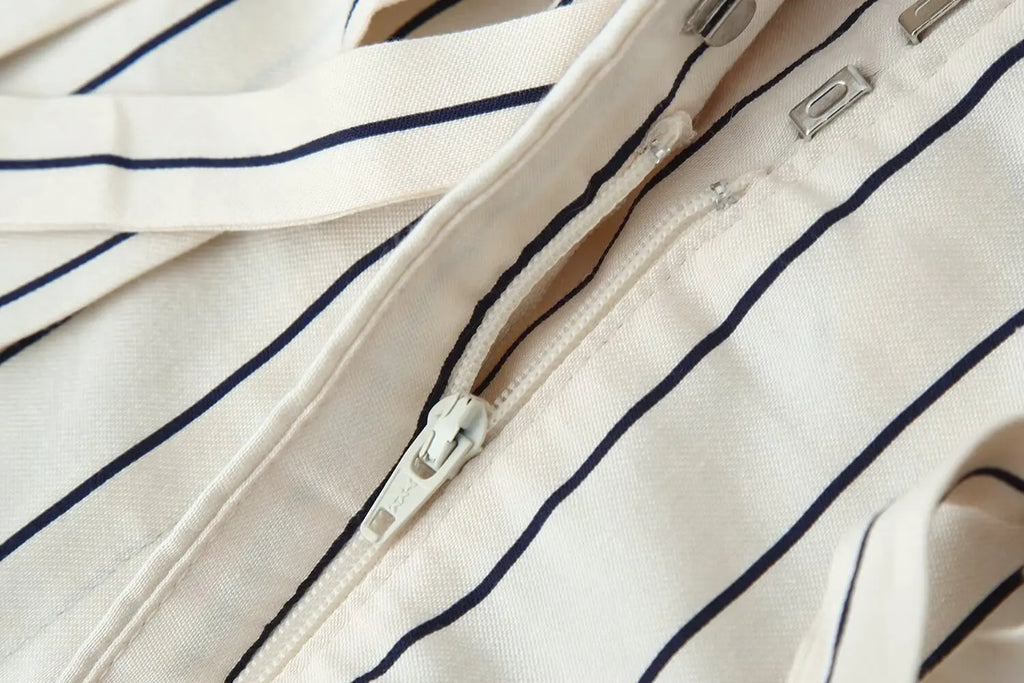 HH Women 2026 New Fashion Versatile Beige Striped Puffy Sleeve Shirt+High Waisted Loose Pleated Casual Long Pants Two Piece  Set