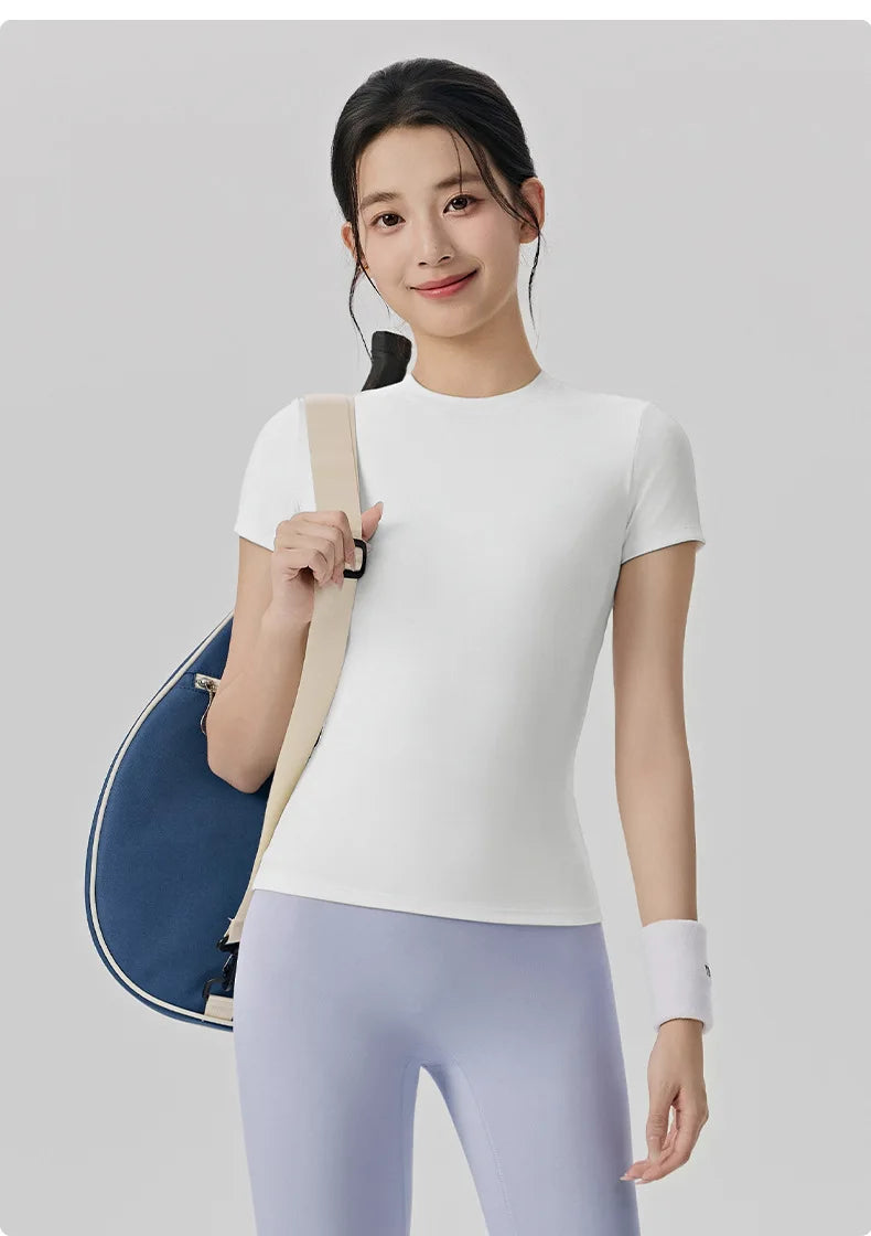 Spring and Summer Yoga Wear Short-sleeved Nude Tight-fitting Fitness Wear for Women Outdoor Running Training Sports T-shirt