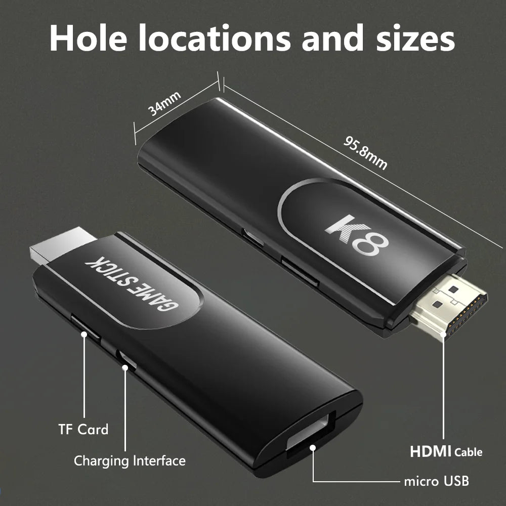 TV Game Stick K8 HD Retro Video Game Console 40000+ Games Double Wireless Controller Home 3D Games 40+ Emulator For Gifts