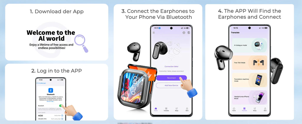 Auriculares Traductor DeIdioma 2026 HTC NE20 Translator Earbuds 6in1 iOs Android 60H Playtime Business Travel Meeting LCD Touch