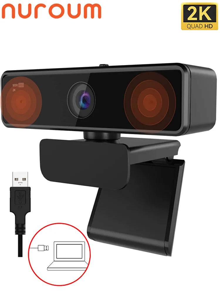 Nuroum 2K QHD Webcam 1440P 30FPS&1080P 60FPS Dual Mode, AI Noise Cancelling Mic,Streaming Camera, USB Plug & Play for PC/Mac
