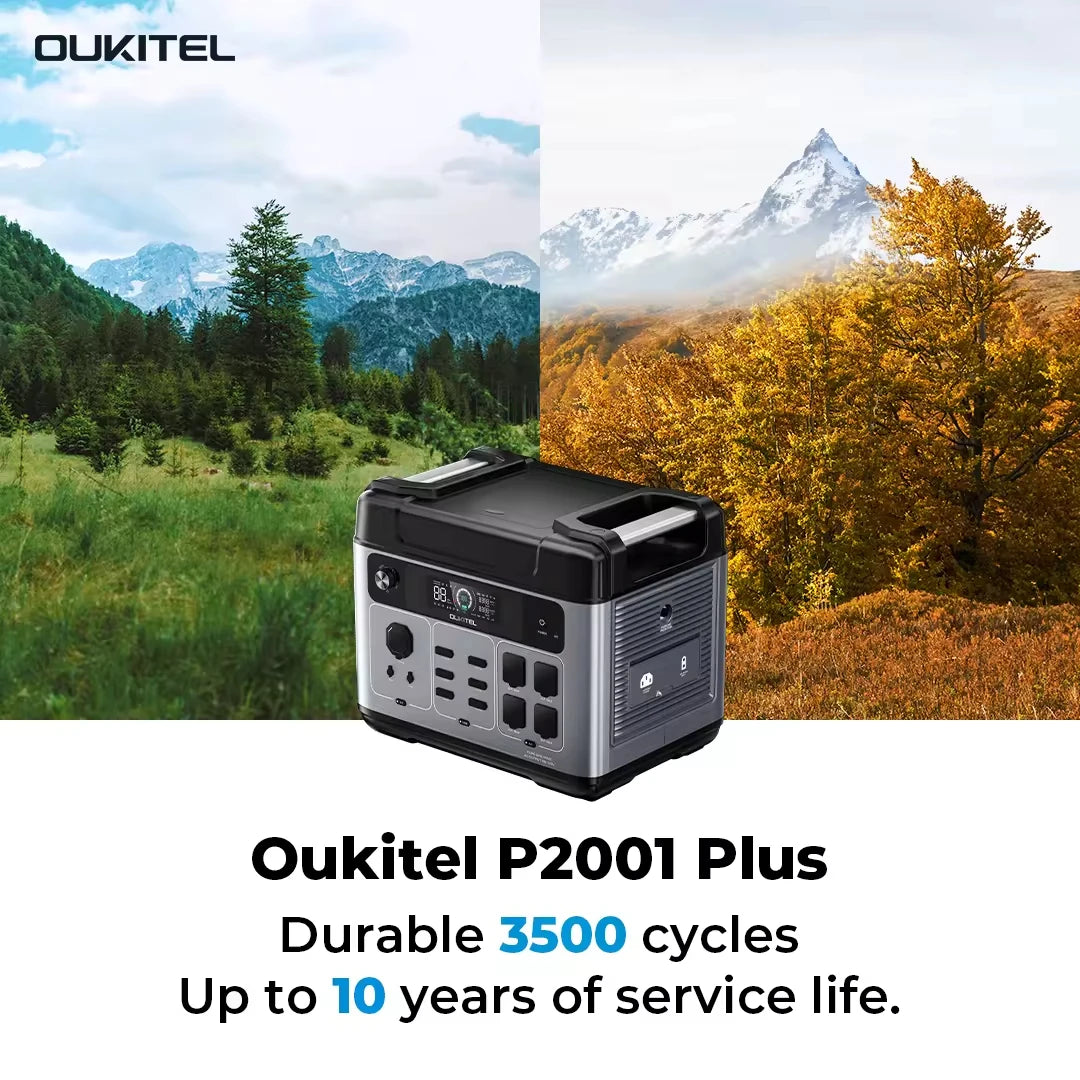 OUKITEL P2001E Plus Portable Power Station 2400W Output Power 2048Wh Capacity LiFePO4 Family Outdoor Camping Backup Powerstation