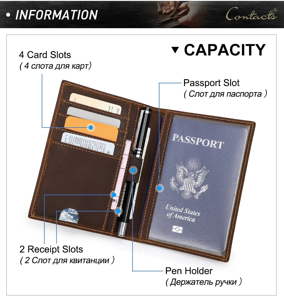 Retro Leather Passport Cover RFID Blocking For Cards Travel Passport Wallet Document Organizer Case With 1 Pen Holder Men Women