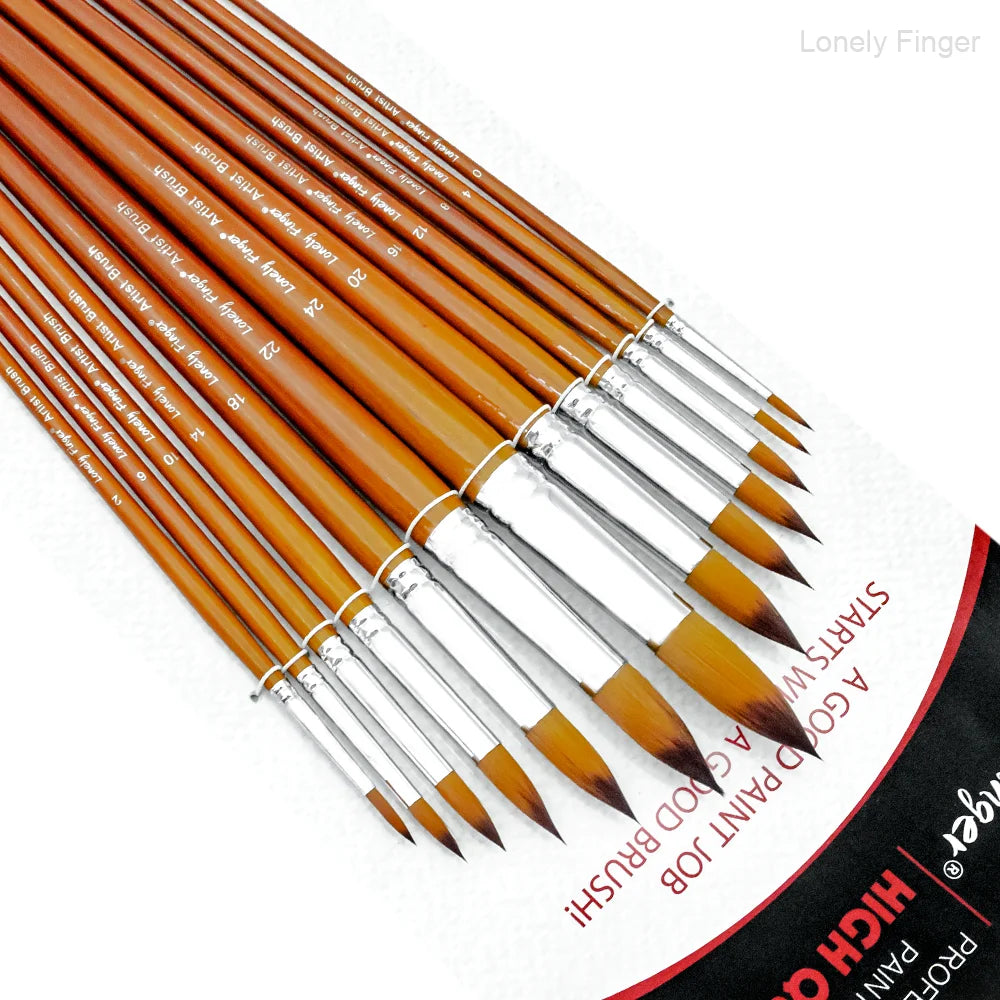 13 Pcs Long Handle Artist Paint Brush Set, 4 Tip Shapes :Pointed/Flat/Angled/Filbert for Multi-Media Art & Craft,Wooden Handle