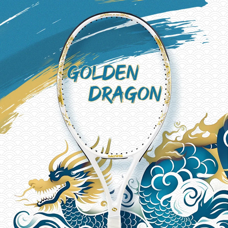 Golden-Dragon Carbon Fiber Tennis Racket For Adults, Ideal for Intermediate Training, Chinese Style Dragon, 50~60lbs, Free Gifts