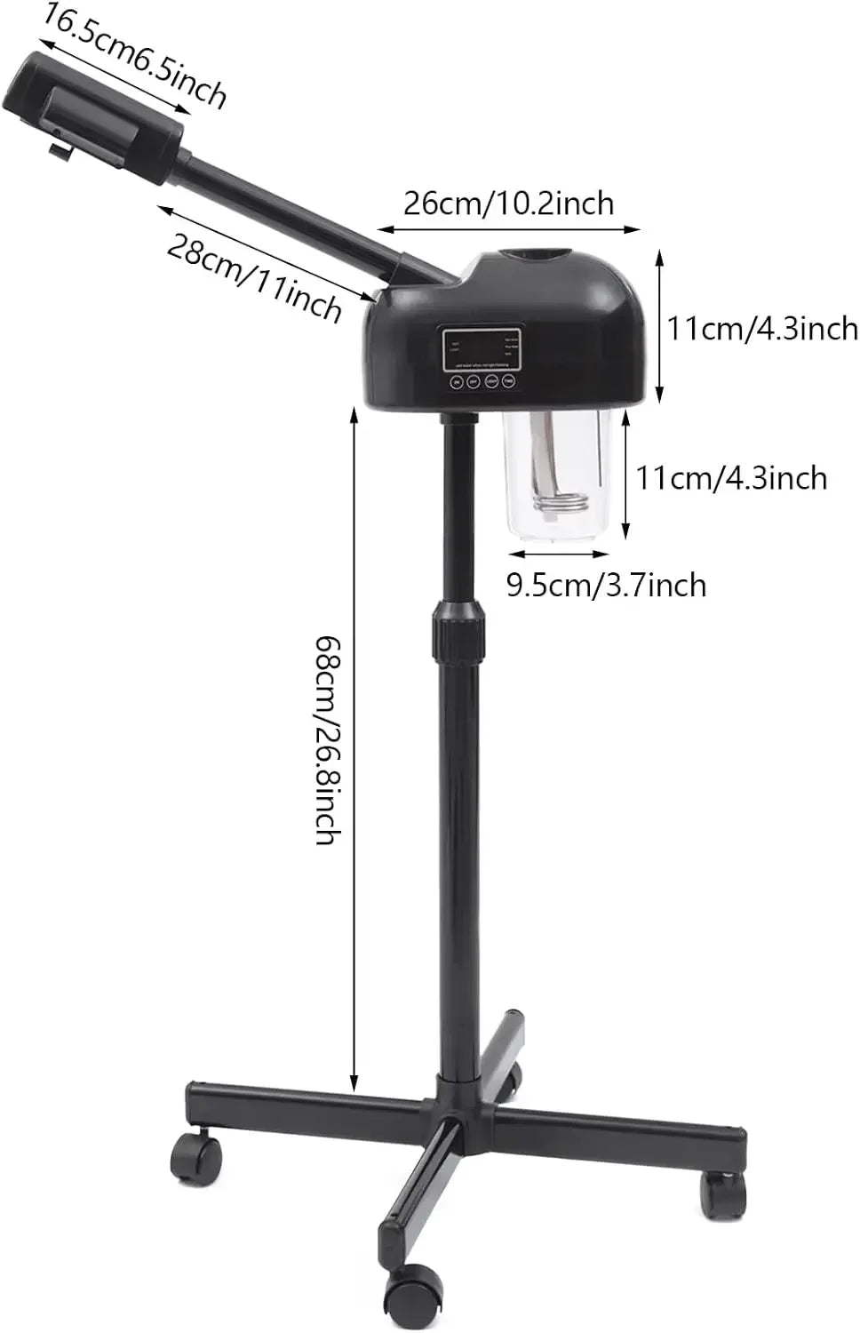 Portable Aesthetic Professional Height Adjustable Facial Steamer with LCD Screen and Wheels, Suitable for Beauty Salons and Home