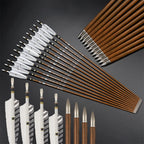 6/12/24pcs 32Inch Archery 100%Pure Carbon Arrows ID 6.2mm Wooden Shaft with 5'' Natural Feathers for Hunting Shooting
