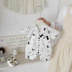 0-2Y Summer Baby Boy Clothes Full Of Dog Print Single Breasted Toddler Rompers Short Sleeve Cute Baby Boy Outfit