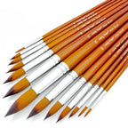 13 Pcs Long Handle Artist Paint Brush Set, 4 Tip Shapes :Pointed/Flat/Angled/Filbert for Multi-Media Art & Craft,Wooden Handle