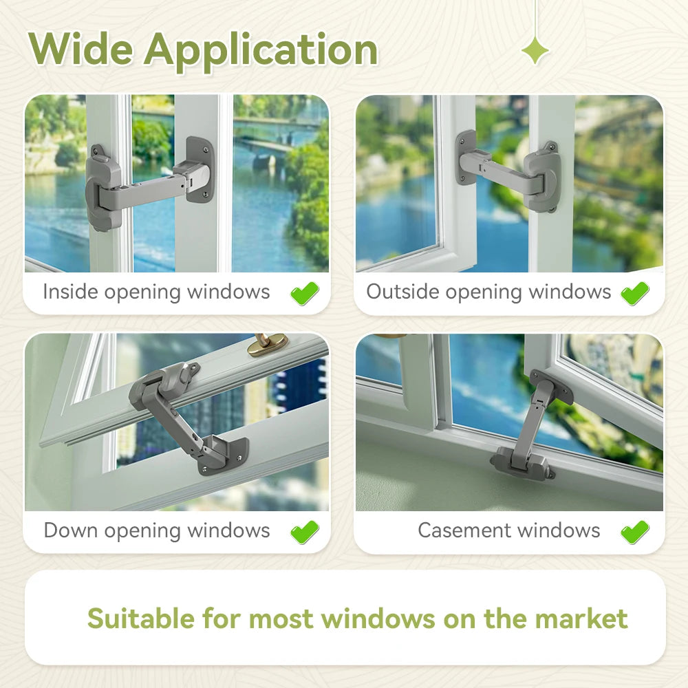 Updated Baby Window Safety Lock, Childproof Window Restrictor for UPVC, Adjustable Winodw Guard for Wooden, Metal Frames