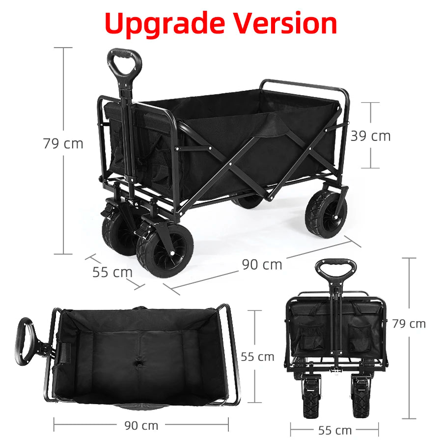 Large Weight Capacity Heavy Duty Wagon Cart Folding Wagon for Outdoor Garden Beach wagon Camping Equipment with Cup Holders