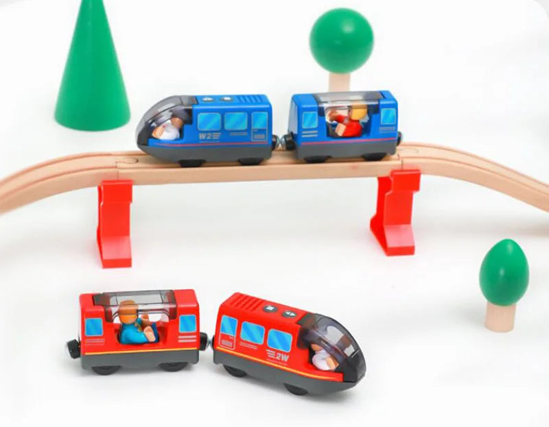 Kids Electric Train Set Locomotive Magnetic Train Car Diecast Slot Toy Fit for Wooden Train Railway Track Toys for Children Gift