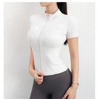 Women Slim Casual Sports Tops Solid Zipper Yoga Short Sleeve Coat Female Outfit Summer Clothes Running Fitness Shirts For Lady