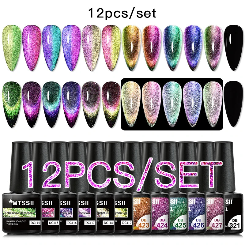10/12PCS/SET Cat Magnetic Gel Nail Polish Set 9D Reflective Glitter Gel Semi Permanent UV Gel Soak Off Sparkling Nail Art Kits Main image