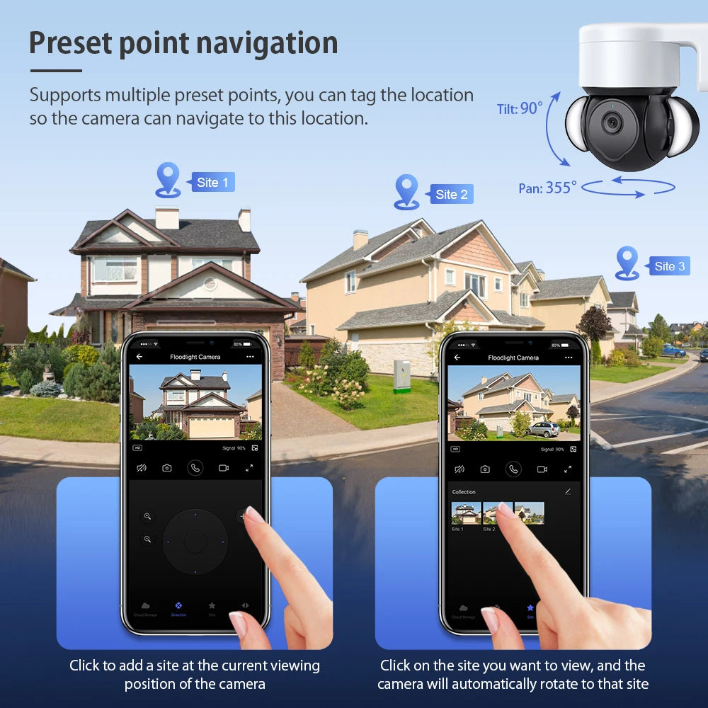 5MP Security Camera Outdoor Wireless 2.4G WIFI PTZ Auto Tracking Cameras Floodlight Color Night Vision IP66 Waterproof Two Way Audio Surveillance Cam
