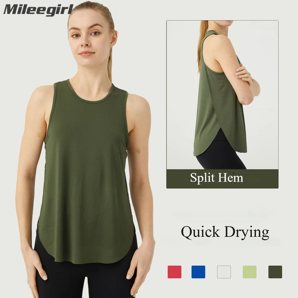 WANAYOU Sleeveless Women Yoga Shirts Quick Drying Sports Tank Tops Workout Running Vest Breathable Round Neck Gym Shirts