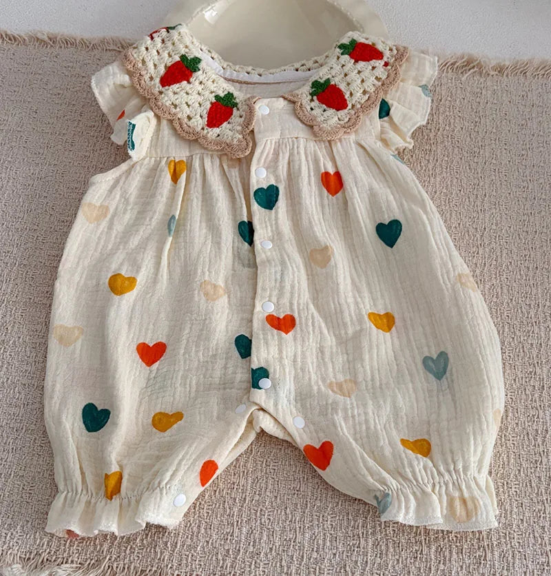 MILANCEL Summer Baby Rompers 0-24M Sweet Love Toddler Jumpsuit Thin Ventilate Infant Clothes Carrot Girls One Piece