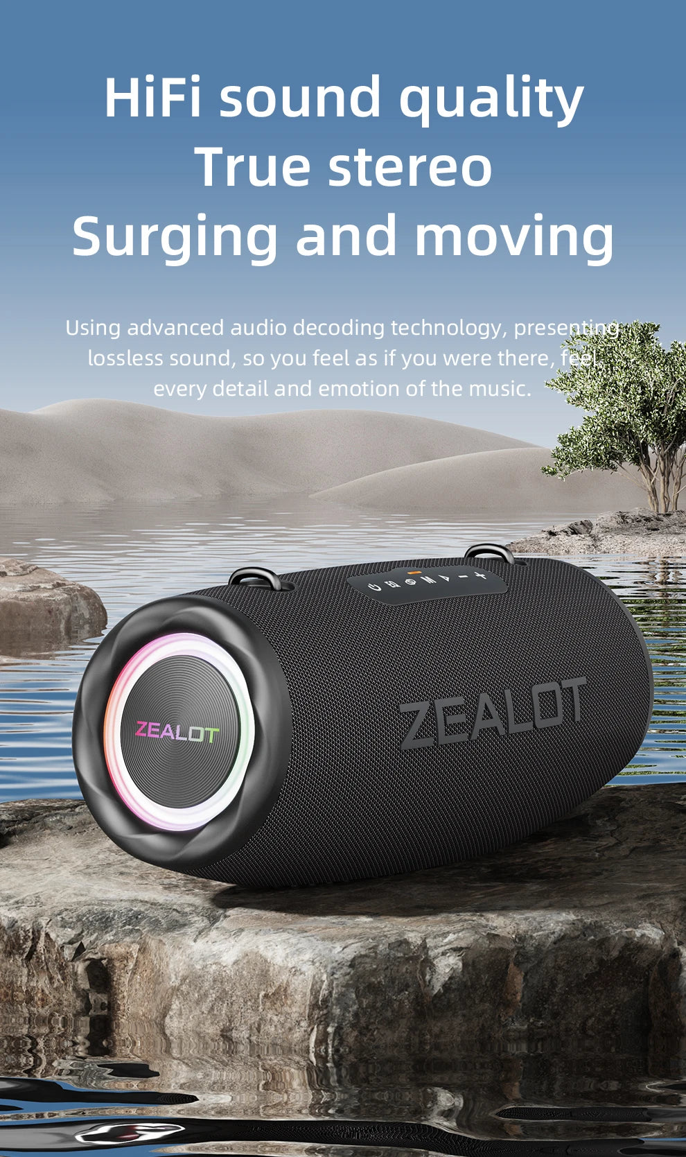 ZEALOT-S87 Outdoor Portable Wireless Bluetooth Speaker 80W High Volume Subwoofer Sound  Performace IPX6 Waterproof camping