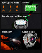 GPS Sports Smartwatch Men Women Swim Waterproof Fitness Tracker 2GB Memory Offline Maps  SpO2 Rugged Outdoor Smartwatch for Men