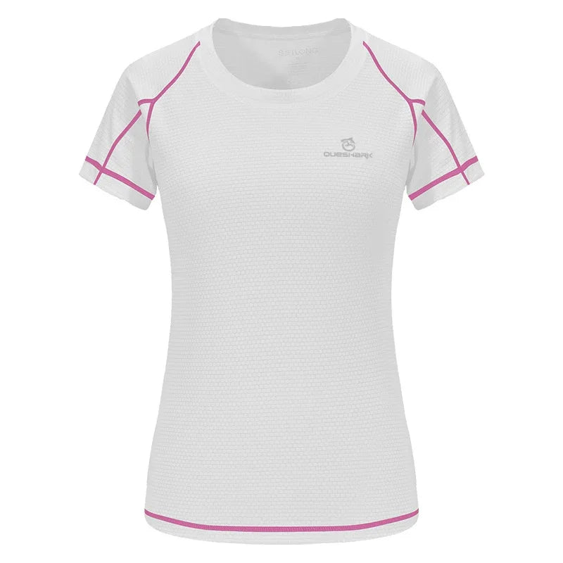 QUESHARK Women Quick Dry Short Sleeve Sports Running T Shirt Breathable Slim Tops Yoga T-shirts Tees Fitness Gym Workout Shirts